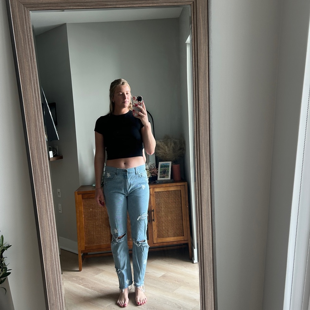 Women's Light Blue Distressed Jeans